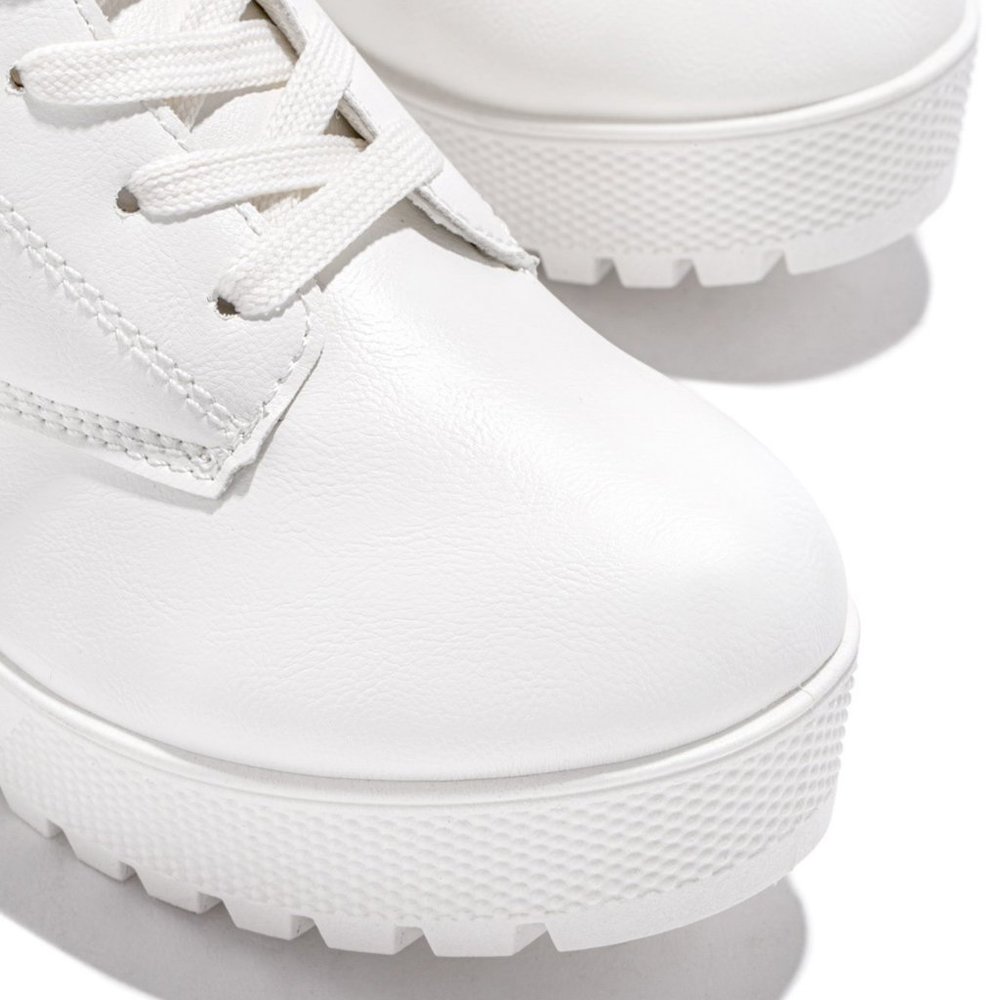 NEW🔥 White Round Toe Lace-Up Combat Boots Lug Sole Platform Block Heel w/Zipper - Picture 7 of 7